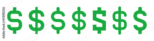 USD dollar currency sign icon set. Vector illustration.