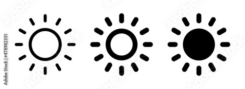 Sun icon set in black and white design. Sunlight symbol