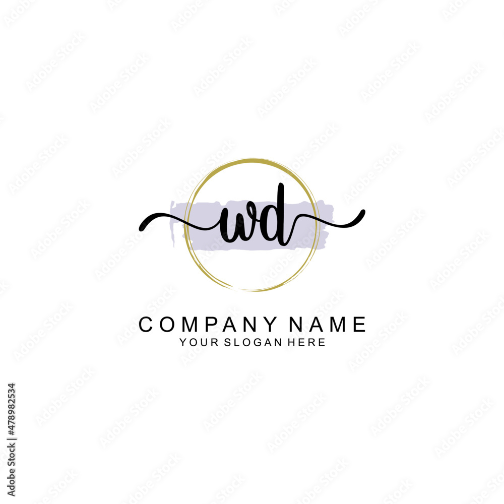 WD Initial handwriting logo with circle hand drawn template vector WD Initial handwriting logo with circle hand drawn template vector