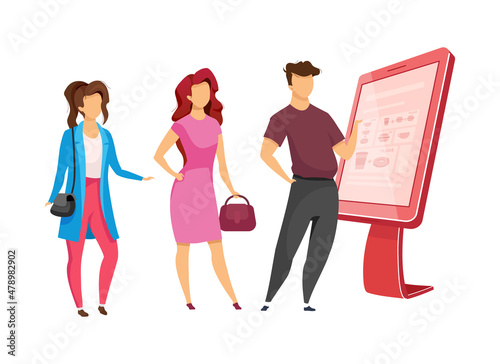 People wait for terminal service semi flat color vector characters. Standing figures. Full body people on white. Banking isolated modern cartoon style illustration for graphic design and animation