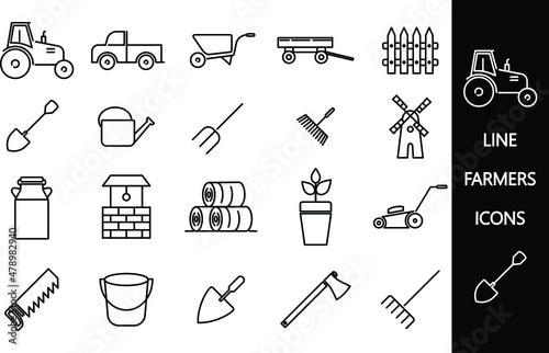 Set Of 20  gardening and farmer icons, Universal Editable Icons.