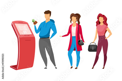 People queue to terminal semi flat color vector characters. Waiting figures. Full body people on white. Service isolated modern cartoon style illustration for graphic design and animation