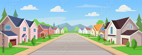 Fotografia Suburban houses, street with cottages with garages