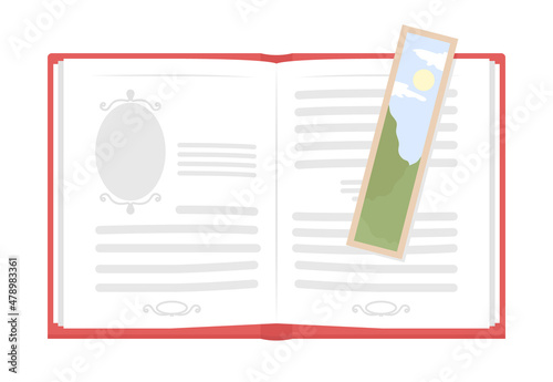 Open literature book semi flat color vector object. Biology class material. Realistic item on white. Lifestyle isolated modern cartoon style illustration for graphic design and animation