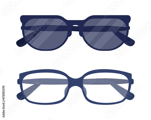 Various glasses semi flat color vector object set. Classic shades. Realistic item on white. Lifestyle isolated modern cartoon style illustration for graphic design and animation collection