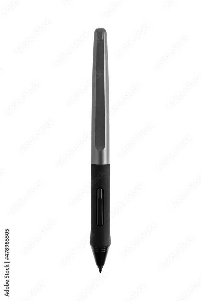 Pen for a graphics tablet on a white background. Electronic pen for close-up retouching. Pen for a graphics tablet on a white background. Electronic pen for close-up retouching.