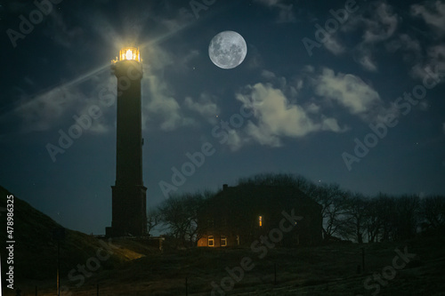 Photos Leuchtturm Norderney bei Nacht mit Vollmond