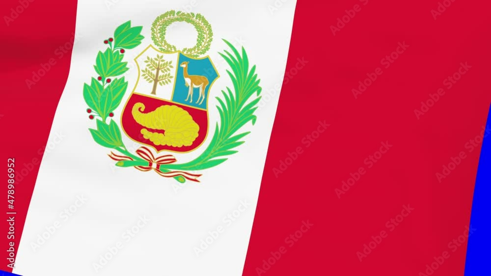 Peruvian waving flag transition 4k and 1080 HD seamless loop animation. 3d animation over blue screen chroma key  for video transition. Realistic Flag of Peru. Flag 3d rendering for video production