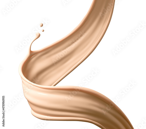 Fotografiet Liquid foundation splash element, fluid cosmetic cream 3d illustration