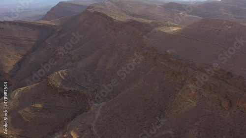 Aerial Panning Shot Of Rock Formations In Desert Against Clear Sky - Dimona, Israel photo