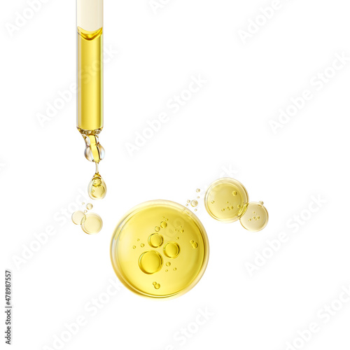 Cosmetic pipette with Cosmetic Essence oil Liquid drop on a white background, Cosmetic Liquid background, with Clipping Path 3d rendering.