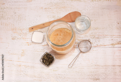Homemade kombucha tea brewing equipment