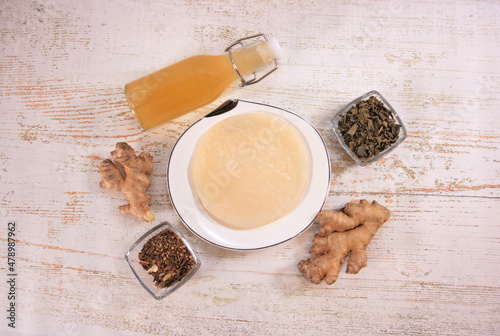 Homemade kombucha tea second fermentation ingredients