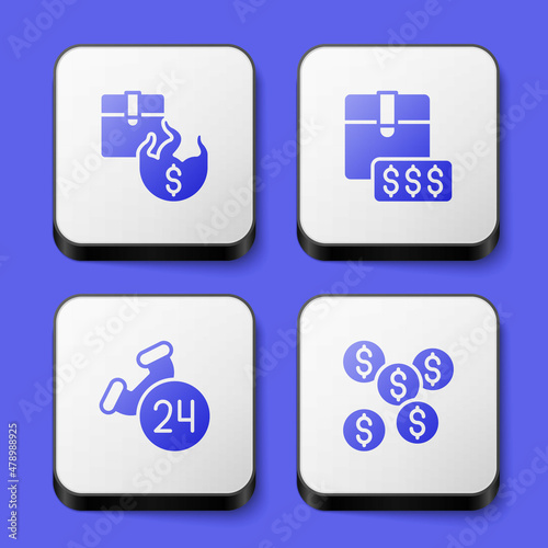 Set Hot price, Item tag with dollar, Telephone 24 hours support and Dollar symbol icon. White square button. Vector