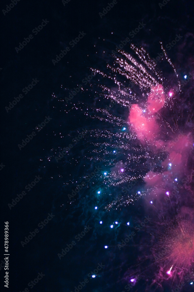  Brightly Colorful Fireworks on black background
