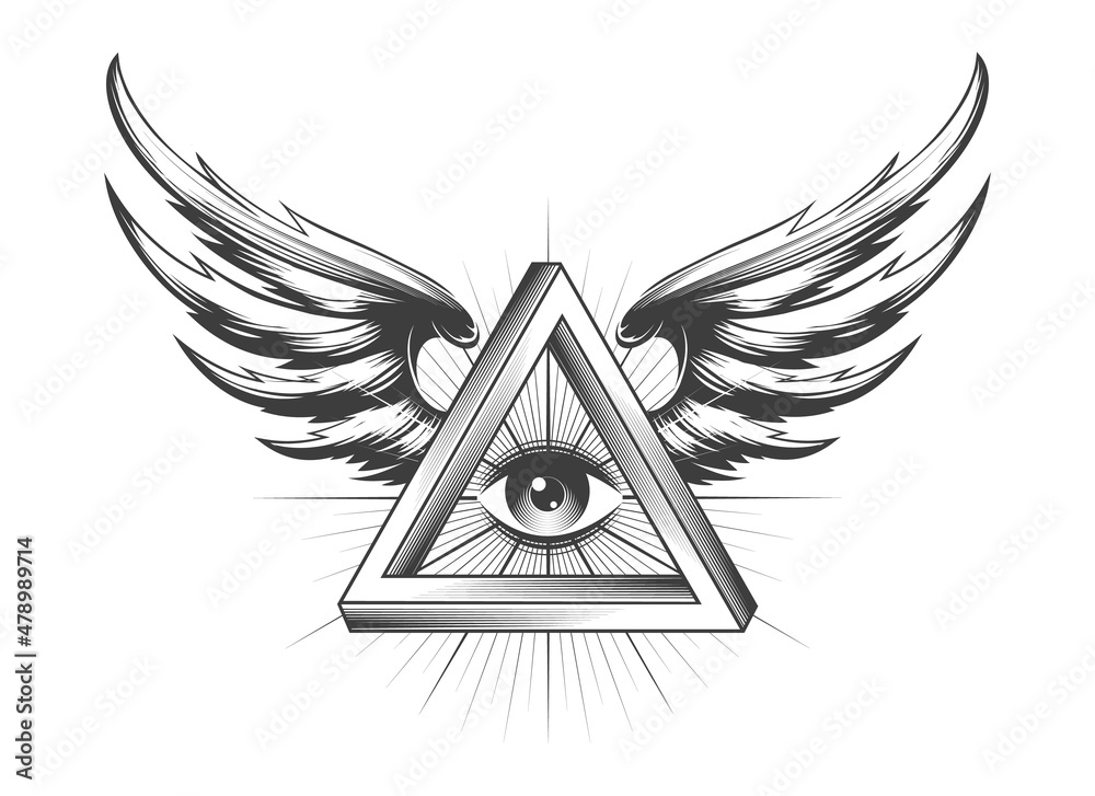 Masonic All seeing Eye inside Triangle with Wings Tattoo Stock Vector |  Adobe Stock