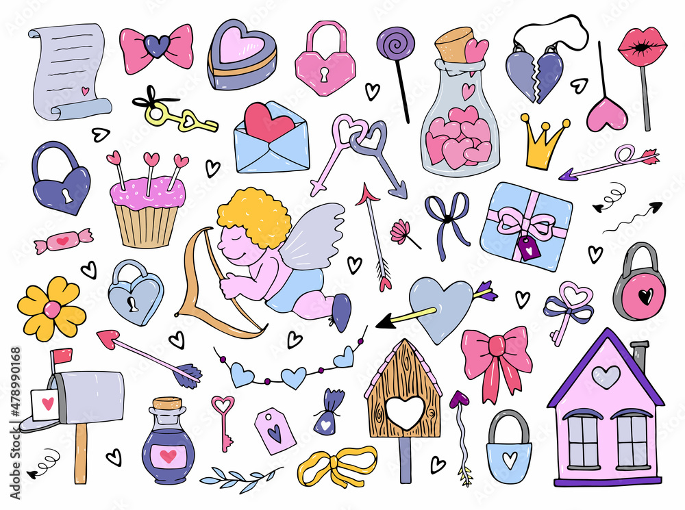 Big love set. Hand drawn vector doodle love theme. Valentine's Day Icon. Big love set. Hand drawn vector doodle love theme. Valentine's Day Icon.