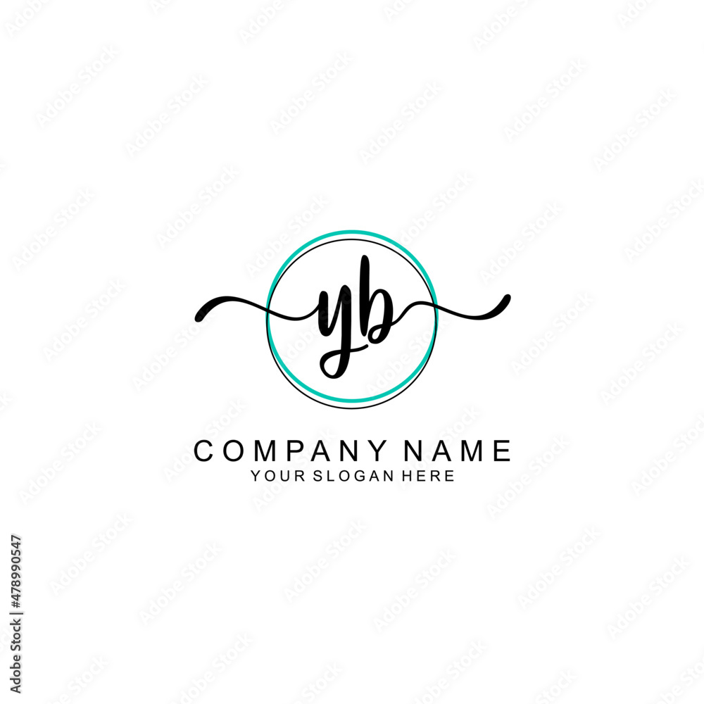 YB Initial handwriting logo with circle hand drawn template vector