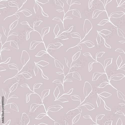 Floral seamless pattern with foliage, leaves silhouettes endless background