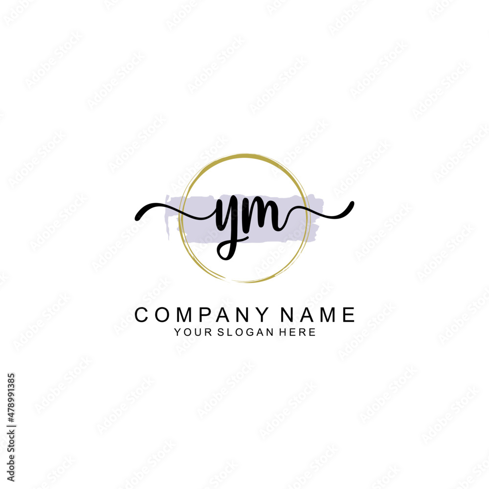 YM Initial handwriting logo with circle hand drawn template vector