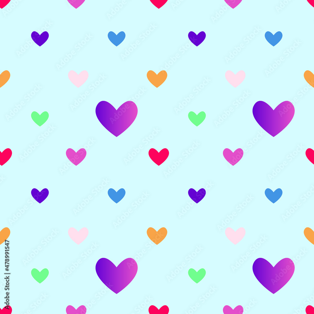 Hearts of different colors on a light blue background for Valentine's Day. Holiday.