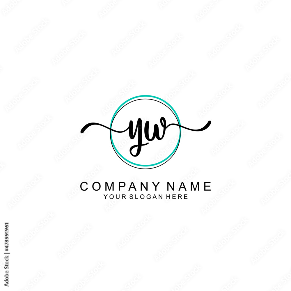 YW Initial handwriting logo with circle hand drawn template vector