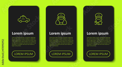 Set line Taxi car, driver and service rating. Business infographic template. Vector