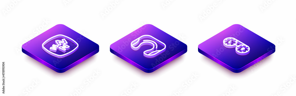 Set Isometric line Sleepy, Travel neck pillow and Contact lens container icon. Vector Set Isometric line Sleepy, Travel neck pillow and Contact lens container icon. Vector