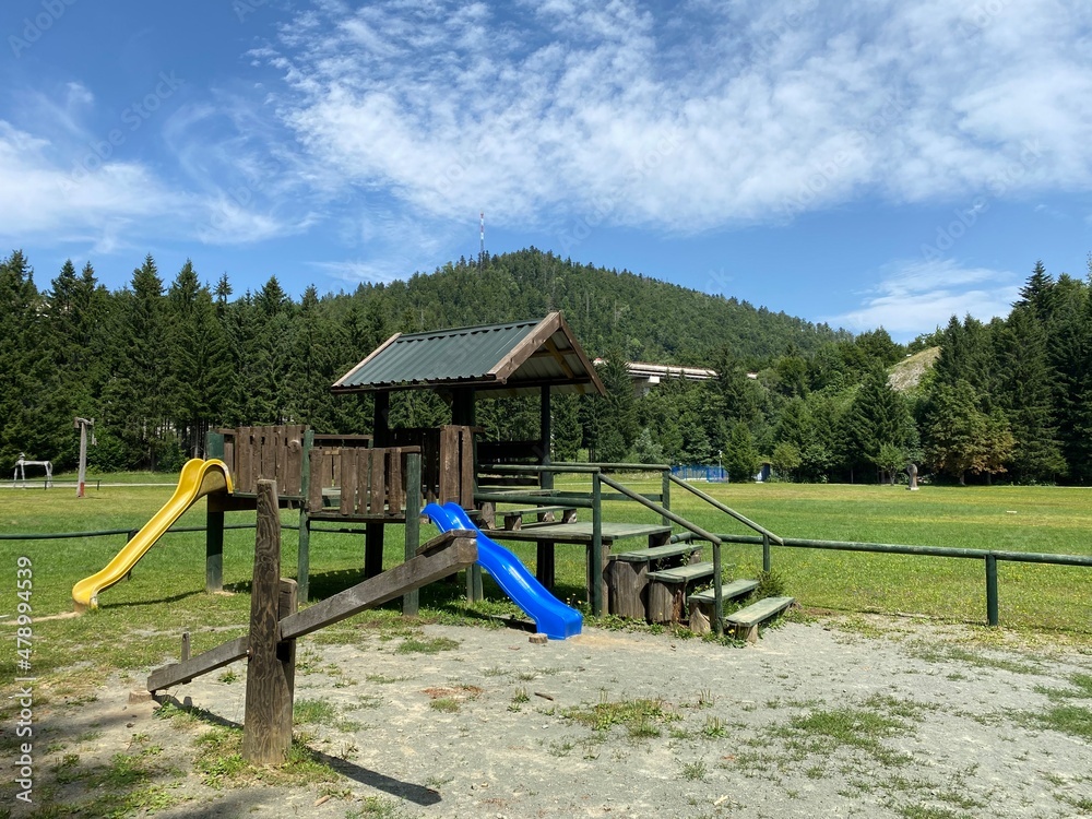 Children's playground in the Golubinjak forest park or children's playground in the Golubinjak picnic area (Dječje igralište u park šumi Golubinjak - Gorski kotar, Hrvatska) Children's playground in the Golubinjak forest park or children's playground in the Golubinjak picnic area (Dječje igralište u park šumi Golubinjak - Gorski kotar, Hrvatska)