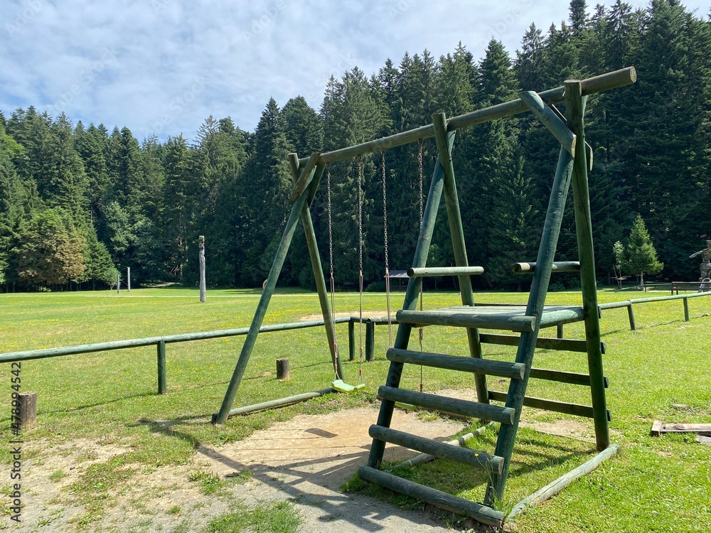 Children's playground in the Golubinjak forest park or children's playground in the Golubinjak picnic area (Dječje igralište u park šumi Golubinjak - Gorski kotar, Hrvatska)