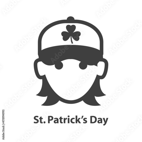 Logotipo con texto St. Patrick's Day con cara de chica con gorra de béisbol con trebol estampado con líneas en color gris