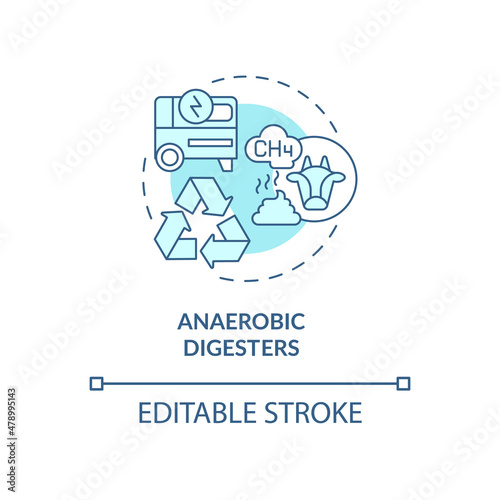 Anaerobic digesters turquoise concept icon. Biological processes abstract idea thin line illustration. Isolated outline drawing. Editable stroke. Roboto-Medium, Myriad Pro-Bold fonts used