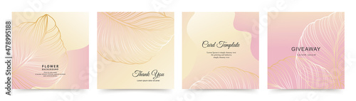 Luxury square neutral backgrounds. Social media post templates. Greeting card and invitation. Vector gold and pink floral shapes for сontent creators of beauty, fashion, cosmetics, jewelry, 
makeup