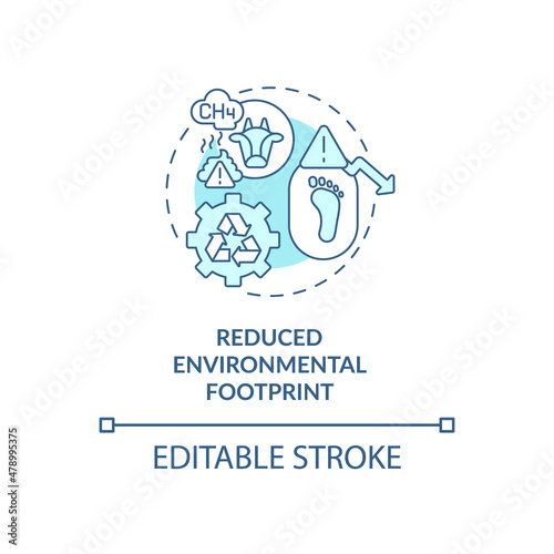 Reduced environmental footprint turquoise concept icon. Farming practices abstract idea thin line illustration. Isolated outline drawing. Editable stroke. Roboto-Medium, Myriad Pro-Bold fonts used