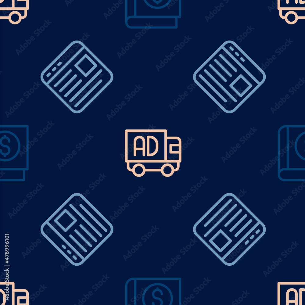 Set line Financial book, Advertising and on truck on seamless pattern. Vector Set line Financial book, Advertising and on truck on seamless pattern. Vector