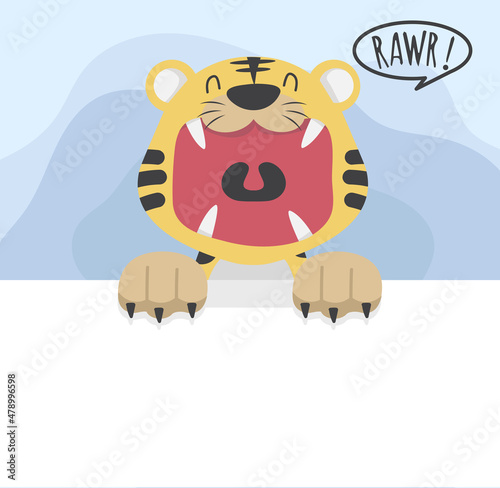 Cute tiger open mouth roar background