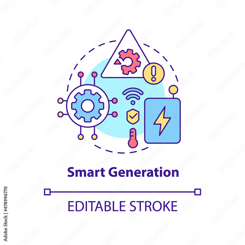 Smart generation concept icon. Possibilities of intelligent grids abstract idea thin line illustration. Isolated outline drawing. Editable stroke. Roboto-Medium, Myriad Pro-Bold fonts used