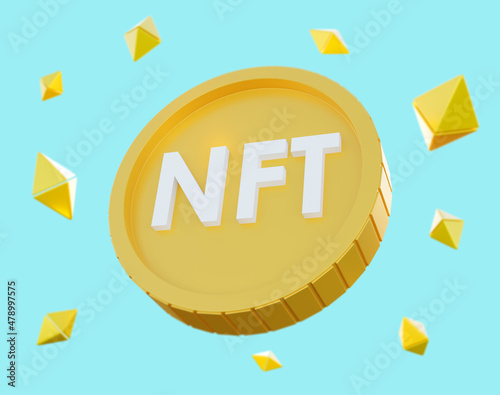 Concept of NFT non fungible token.Coins minimal design 3d rendering illustration photo