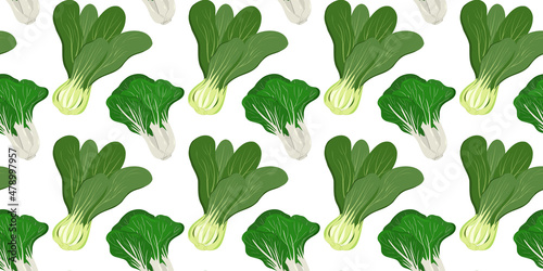 Bok choy or Pak choi or Chinese petiole cabbage seamless pattern.
Beautiful vector seamless pattern hand drawn, food background. Suitable for wallpapers, web pages, surface textures, textiles.