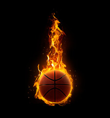 Basketball on fire on black background