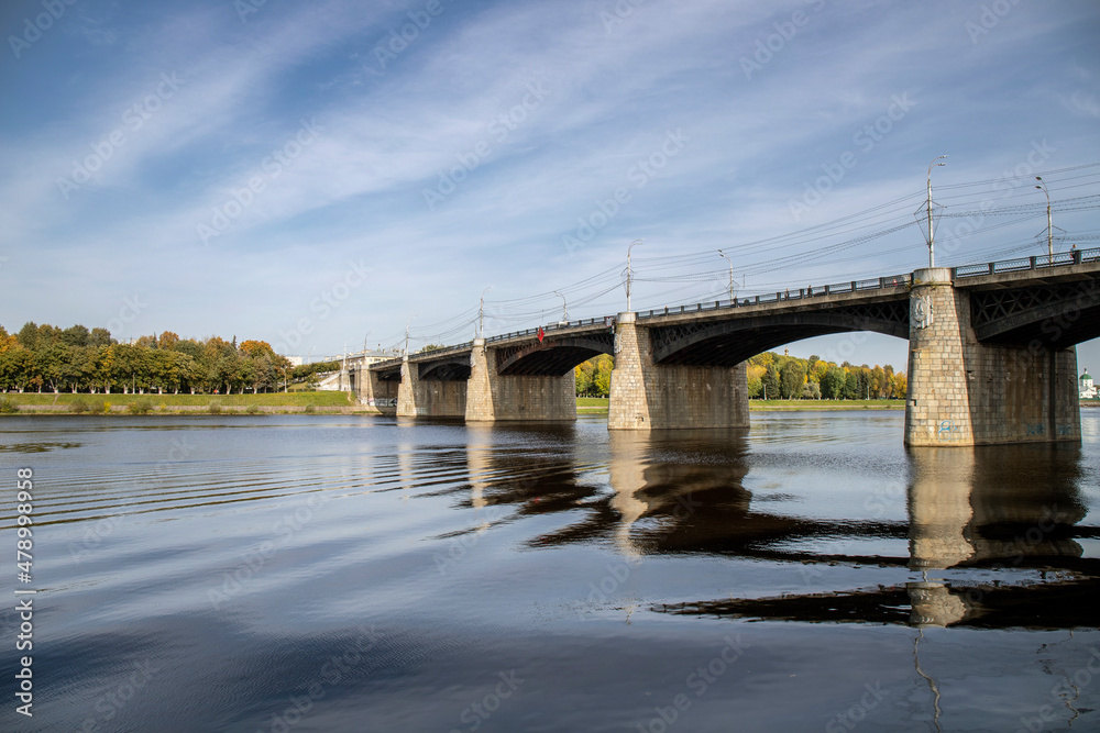 Fototapeta premium New Volzhsky bridge across the Volga in Tver, September 2020