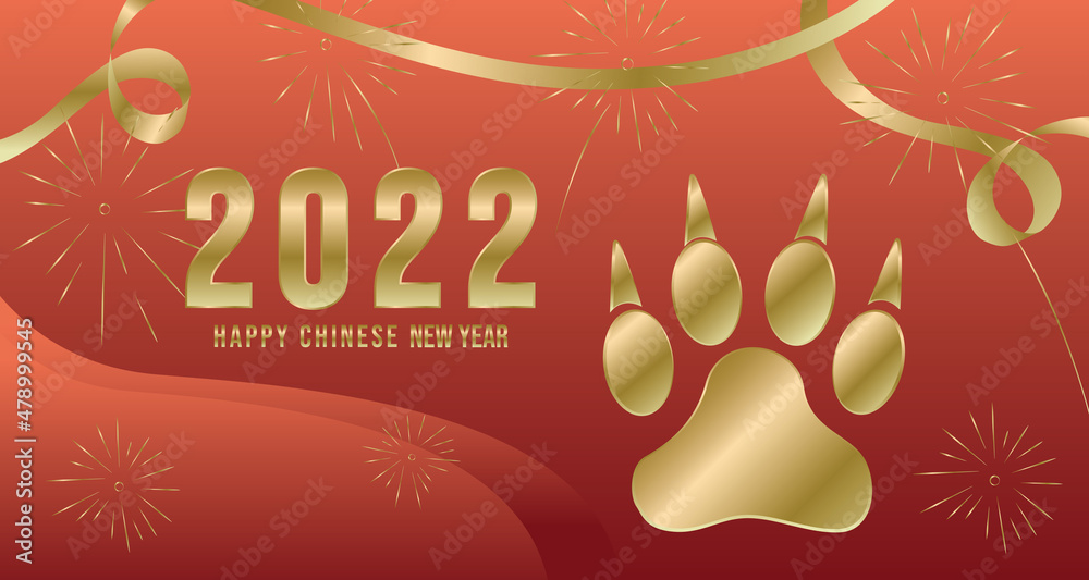 Happy Chinese new year background with tiger footprint