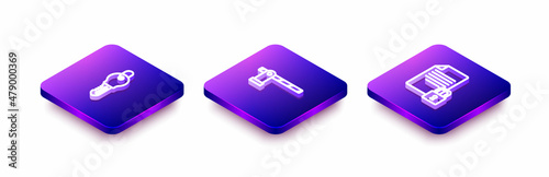 Set Isometric line Key, Parking car barrier and Document and lock icon. Vector