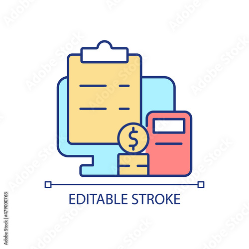 Financial management RGB color icon. Personal investment. Control financial activities. Budgetary resources. Isolated vector illustration. Simple filled line drawing. Editable stroke. Arial font used
