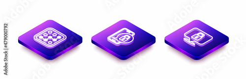 Set Isometric line Graphic password protection, Mobile with closed padlock and Lock icon. Vector
