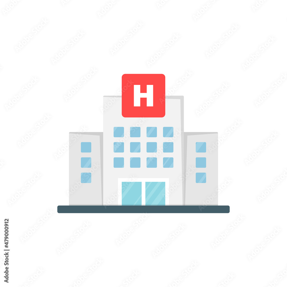 Hospital building icon in flat style. Medical clinic vector illustration on isolated background. Medicine sign business concept. Hospital building icon in flat style. Medical clinic vector illustration on isolated background. Medicine sign business concept.