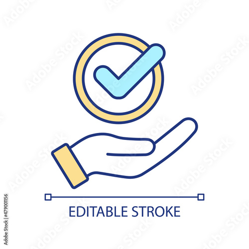 Approval process RGB color icon. Content proofreading and reviewing. Product improvement. Online proofing. Isolated vector illustration. Simple filled line drawing. Editable stroke. Arial font used
