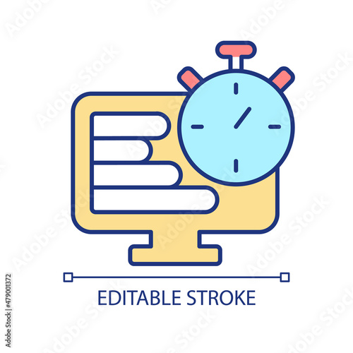 Monitoring employee productivity RGB color icon. Workflows management. Time tracking. Evaluate working hours. Isolated vector illustration. Simple filled line drawing. Editable stroke. Arial font used