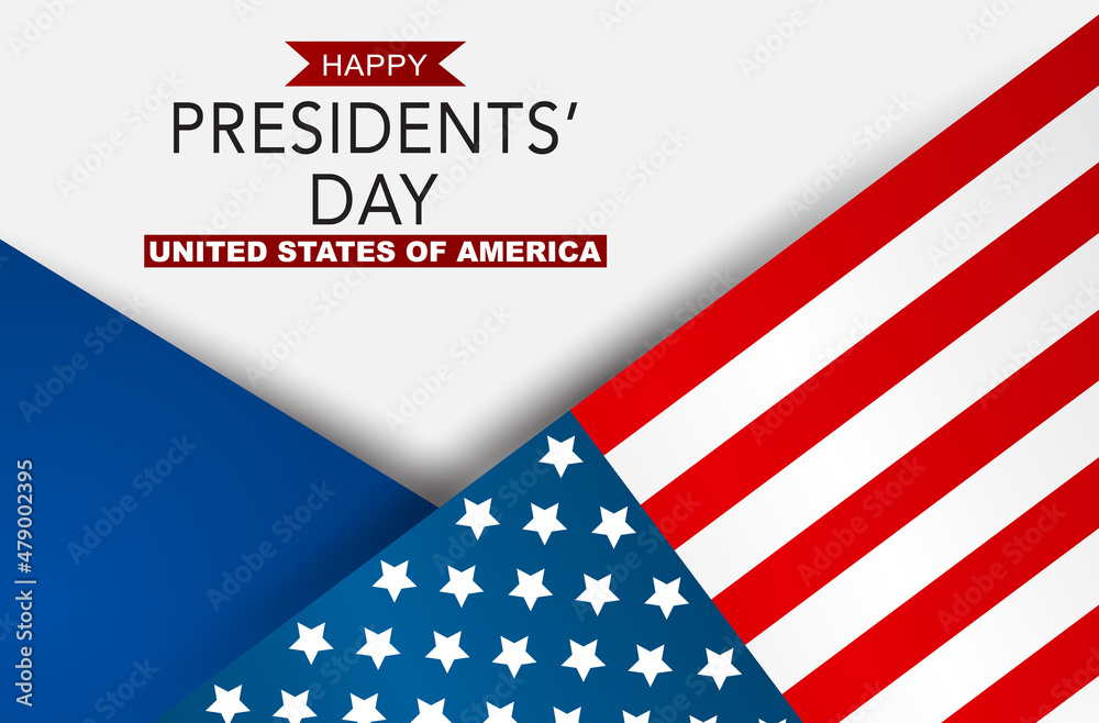 Happy Presidents day. Advertisement background or cover. USA national symbolic background with the flag. American public holiday. Realistic vector illustration.