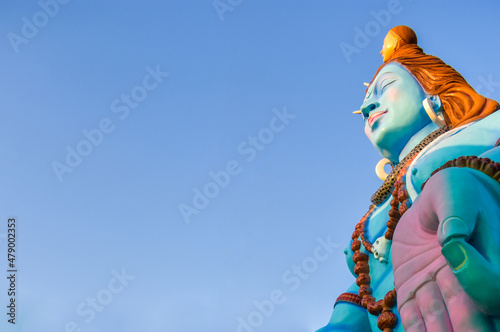 statue of lord shiva in deep meditation. lord shiva sculpture. hindu god shankar closeup view.
